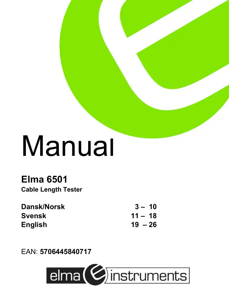 elma 6501 Cable Length Tester Instruction Manual