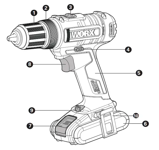 WORX WX100 20V Cordless 10mm Drill Driver Skin - Fig
