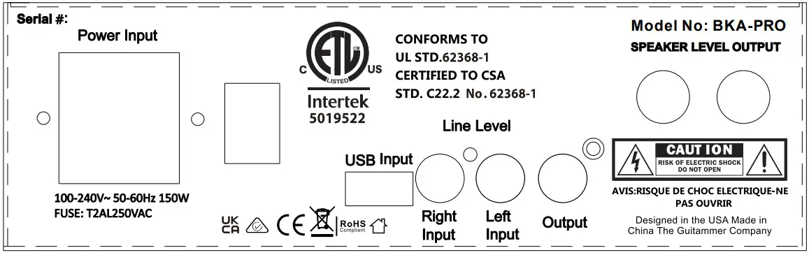 ButtKicker BKA 130 Ci Power Amplifier - Rear Panel