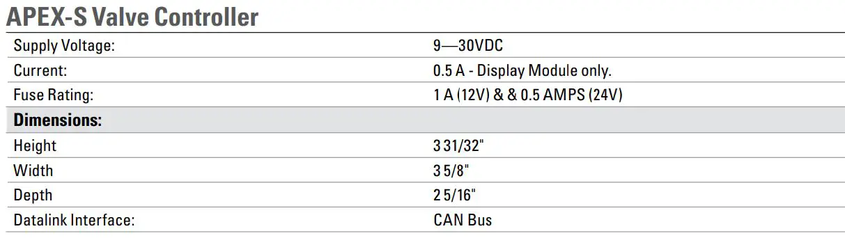 ELKHART BRASS APEX-S Valve Controller Instruction Manual - Specifications