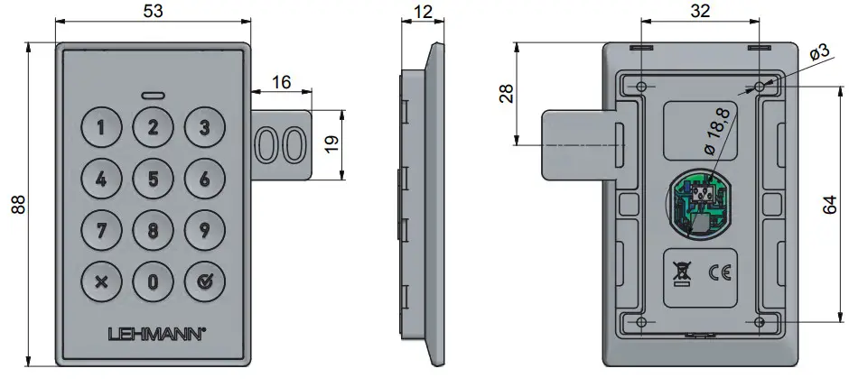 LEHMANN M610 TA03 Locker lock with Keypad - Keypad TA03 with optional labeling clip
