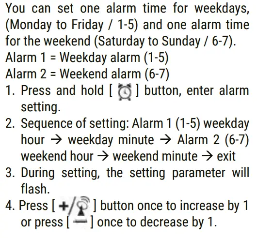EXPLORE SCIENTIFIC RDC1005 Radio-Controlled Alarm Clock Instruction Manual - SETTING ADJUSTING DUAL ALARM TIME