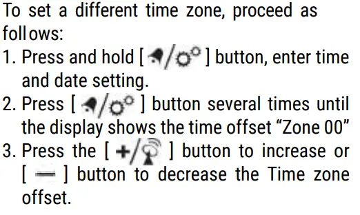 EXPLORE SCIENTIFIC RDC1005 Radio-Controlled Alarm Clock Instruction Manual - TIME ZONE SETTING
