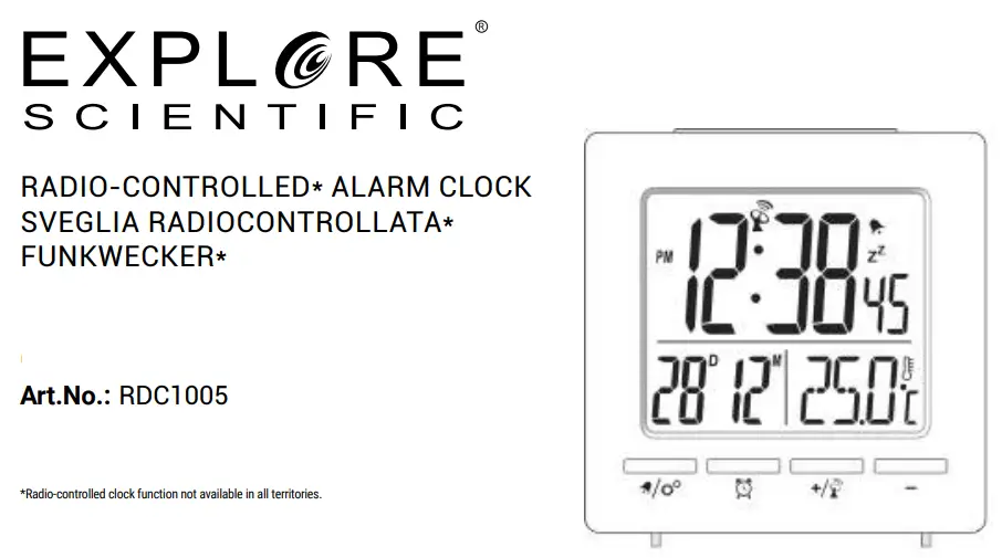 EXPLORE SCIENTIFIC RDC1005 Radio-Controlled Alarm Clock Instruction Manual