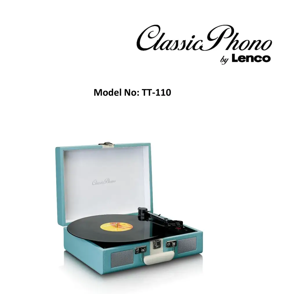 Lenco TT-110 Turntable with Bluetooth Reception and Built-In Speakers User Manual