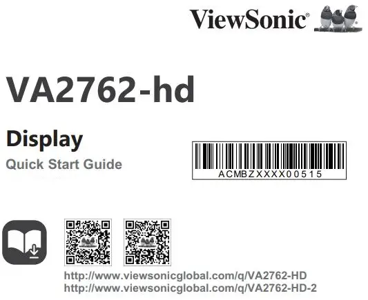 ViewSonic VA2762-HD 27-Inch Display Monitor User Guide