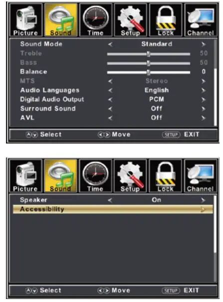 connex CX27A21DC FHD LED TV - Sound Menu