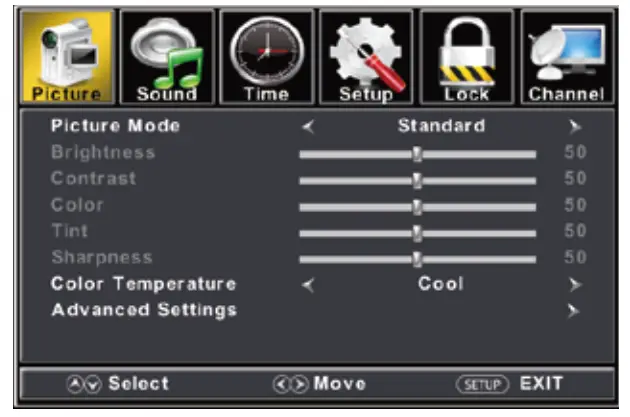 connex CX27A21DC FHD LED TV - menu,