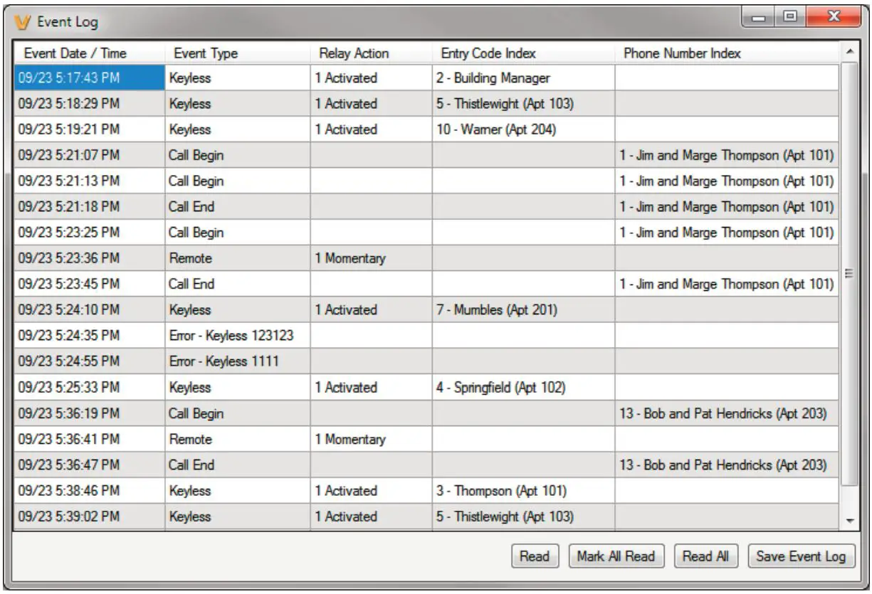 VIKING K-1775-IP Series Phone System with Proximity Card Reader and Video Camera User Manual - Event Log
