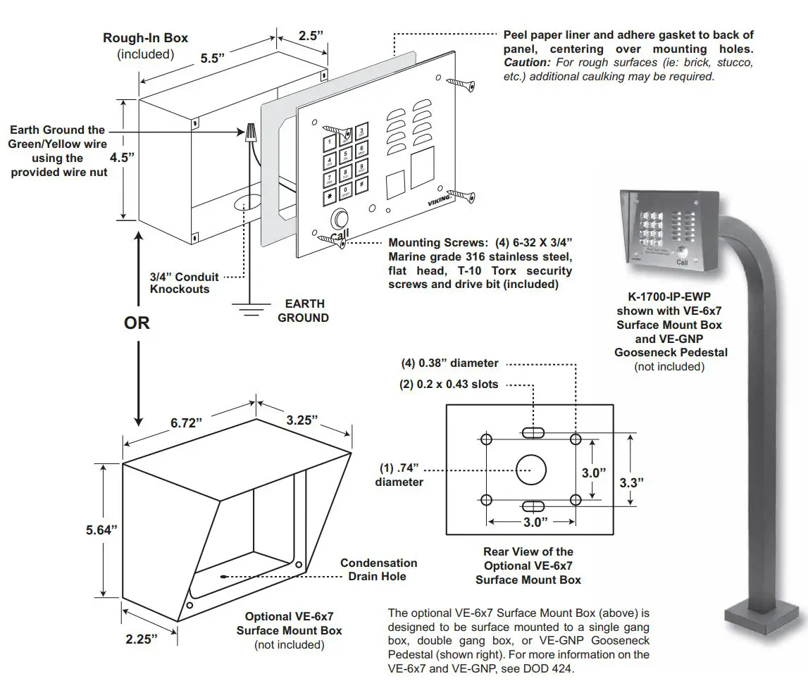 VIKING K-1775-IP Series Phone System with Proximity Card Reader and Video Camera User Manual - Installation and Mounting
