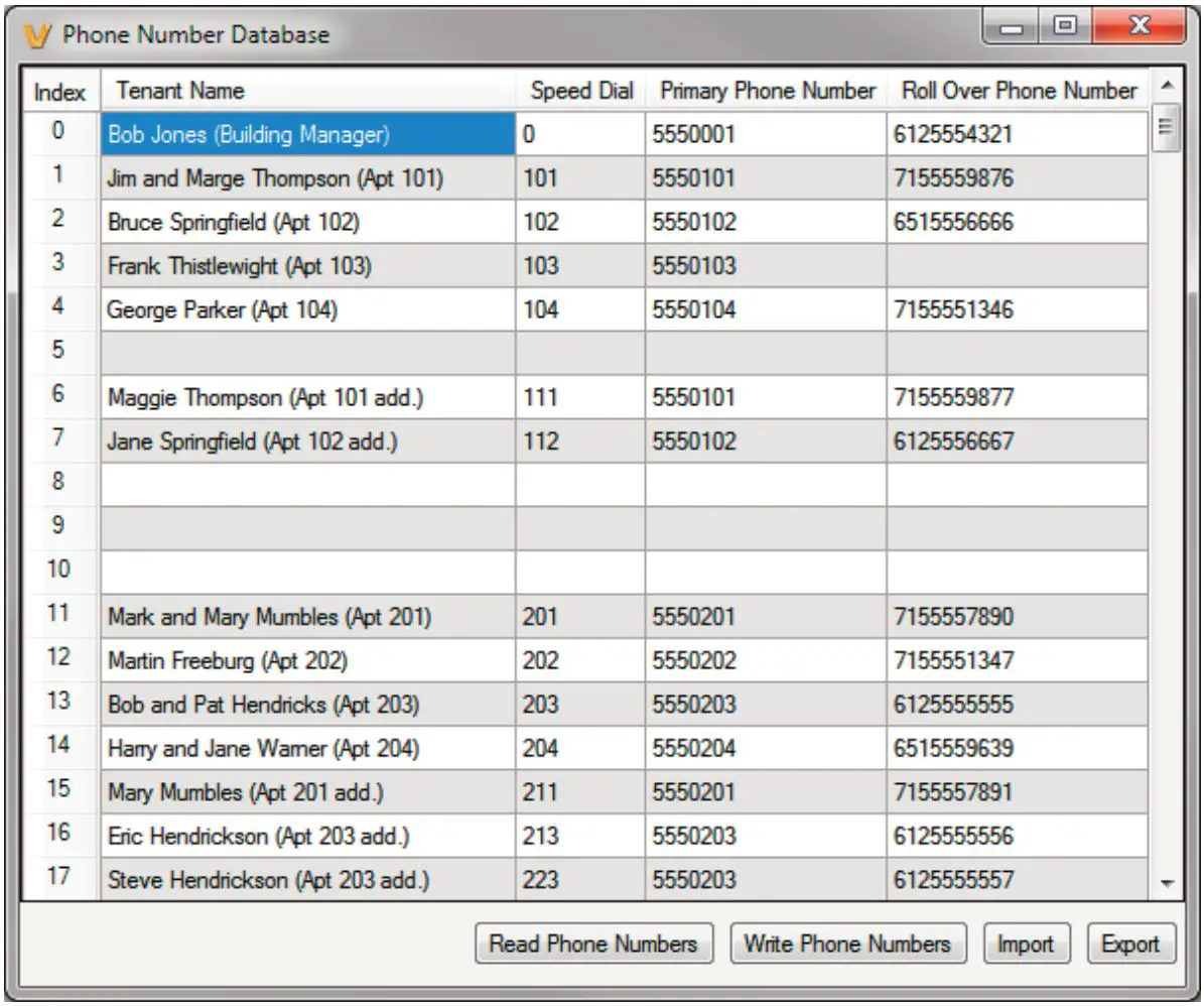 VIKING K-1775-IP Series Phone System with Proximity Card Reader and Video Camera User Manual - Phone Number Database