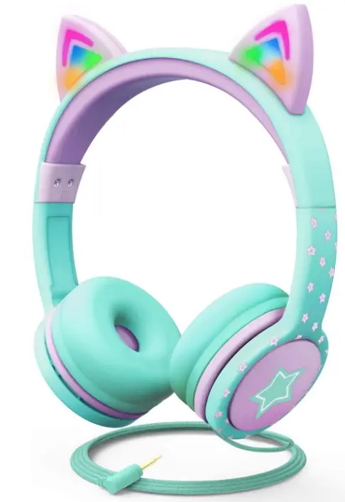 FosPower Kids Headphones with LED Light Up Cat Ears