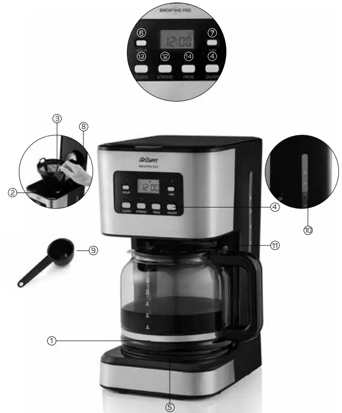 arzum 950W Brewtime Pro AR 3073 Filter Coffee Machine - fig