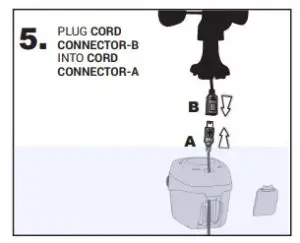 Plug Cord Connector-B into the Wind Assembly’s connector.