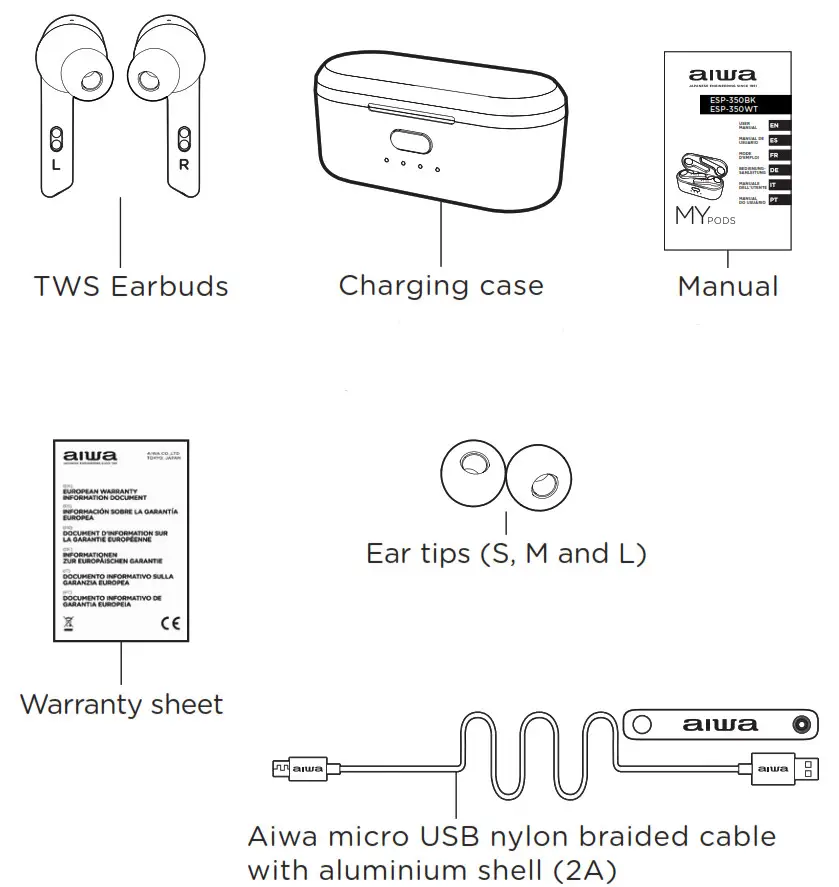 Aiwa MyPods ESP-350BK, ESP-350WT - accessories