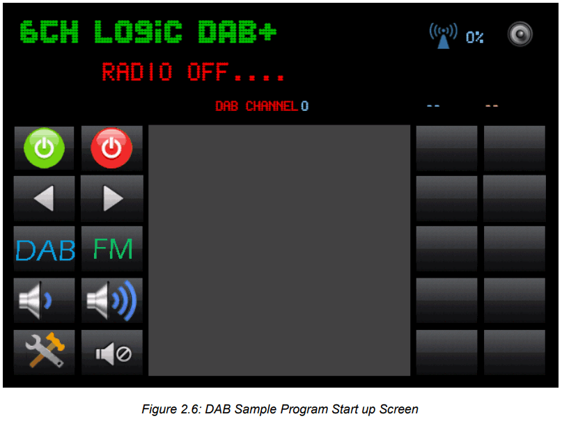 SIXTH LOGIC SLG002 DAB FM Development Board PRO2 - Start up Screen