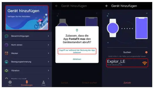 Fontastic EXPLOR 600CH GPS Smartwatch User Manual - In the Settings area, select the Add device area