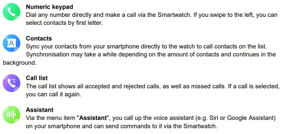 Fontastic EXPLOR 600CH GPS Smartwatch User Manual - Telephone functions