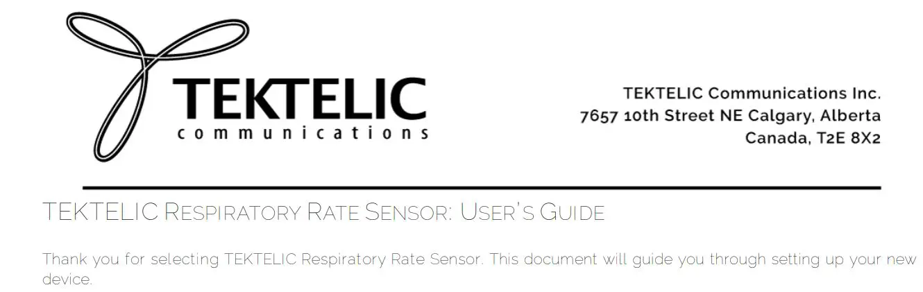 TEKTELIC T0005946 Respiratory Rate Sensor User Guide