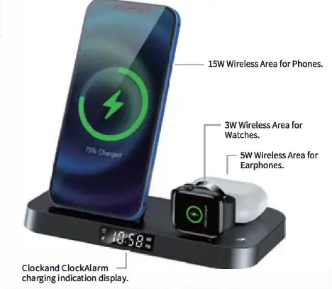 Shen Zhen Gtl Technology G605 3-In-1 Fast Wireless Charger with Clock and Alarm Clock 1