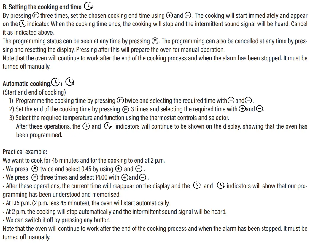 cata CMD 8108 X Electric Oven Instruction Manual - Setting the cooking end time