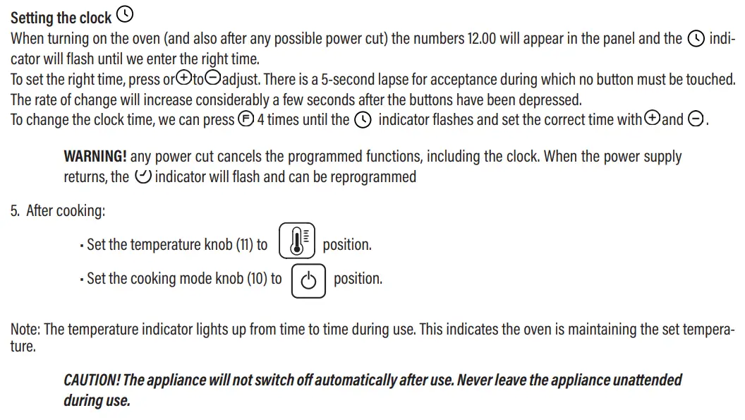 cata CMD 8108 X Electric Oven Instruction Manual - Setting the cooking end time