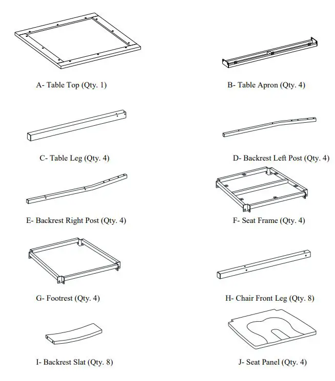 Whalenstyle Austen 5pc Counter Height Dining - Parts and Hardware List 1