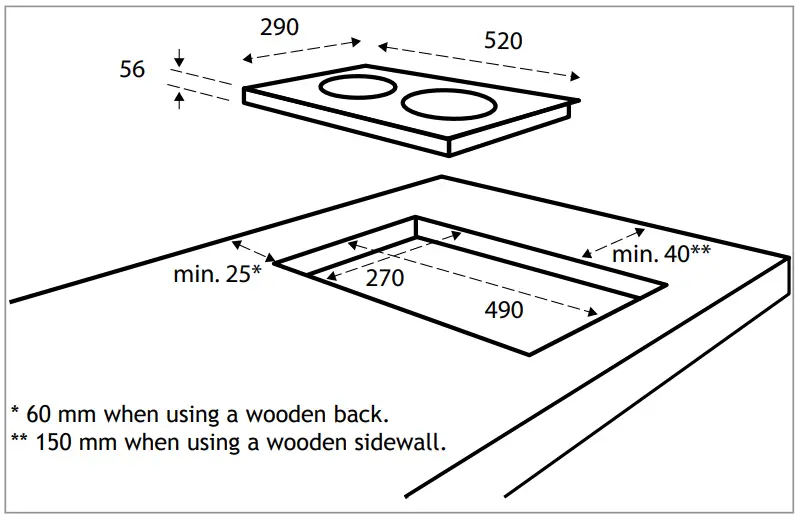 INVENTUM IKI3020 Hob Instruction Manual - INSTALLATION DIMENSIONS