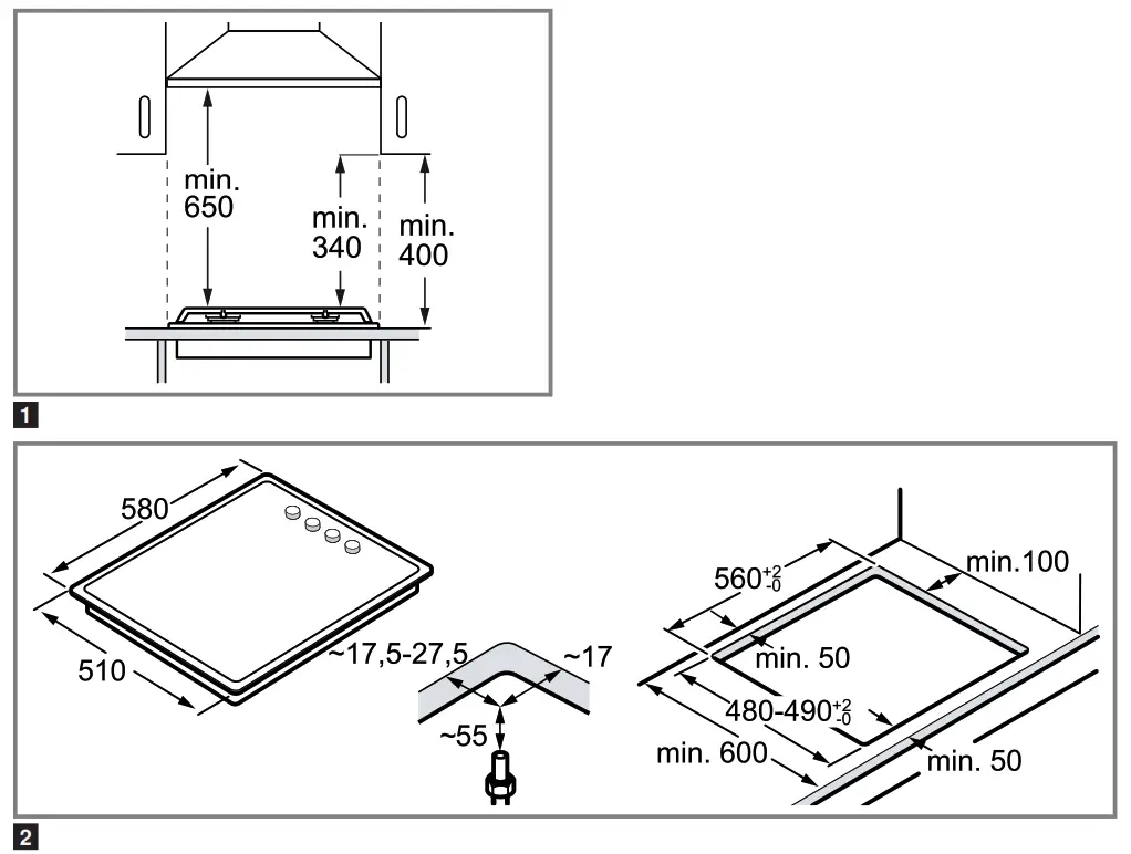 BOSCH PBP6B5B80 60cm Stainless Steel Built In Gas Hob