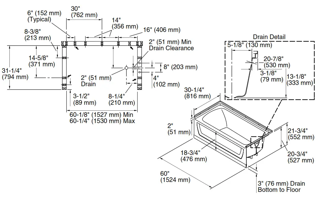 STERLING 71171122 Ensemble 60x30 Inch AFD Bath with Integral Apron - fig