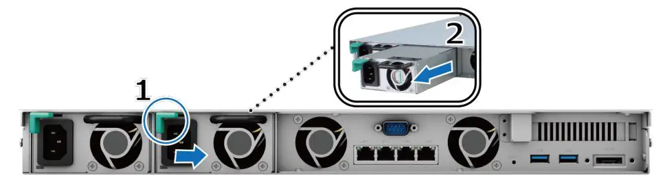 Synology RackStation RS818+RS818RP+ Installation Guide - Pull out the redundant power supply from the RackStation