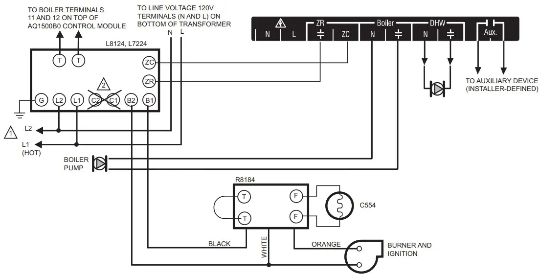 Honeywell Home AQ250 Series - Connections for AQ2502