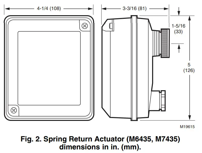 Honeywell M6410A Non-Spring And Spring Return dimensions-