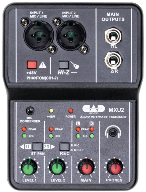 CAD AUDIO MXU2 Multipurpose 2-Channel Analog Mixer with Built-In USB Surface