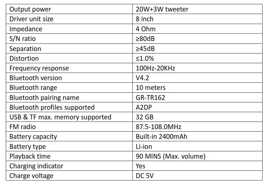 gorock-altavoz-trolley-gr-tr162 - SPECIFICATION
