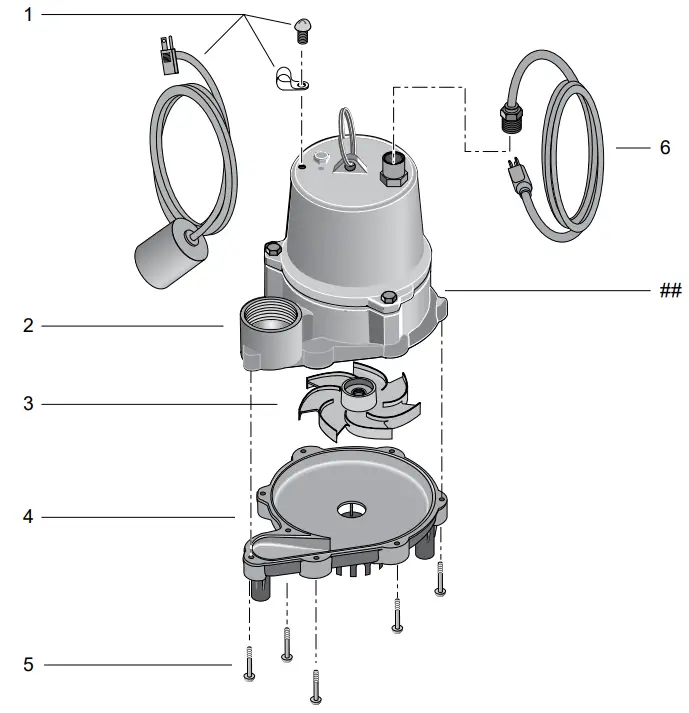 Simer 5905E Submersible Sump Effluent Pump - Repair Parts