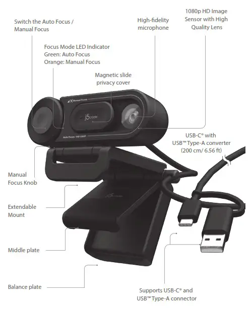 j5create JVU250 HD Webcam with Auto and Manual Focus Switch - Product Overview