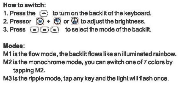 Hayyiesh XLX-662 RGB Backlit Wireless Keyboard and Mouse Combo User Manual - Backlit Switching