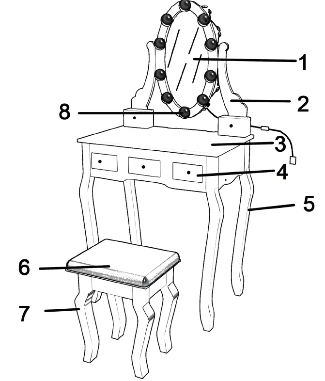 JAXPETY HG61F0872 3-Drawer and 2-Box Rotating LED Mirrored Makeup Table 2