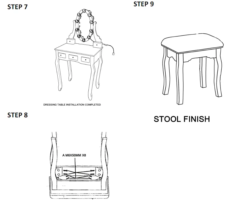 JAXPETY HG61F0872 3-Drawer and 2-Box Rotating LED Mirrored Makeup Table 6