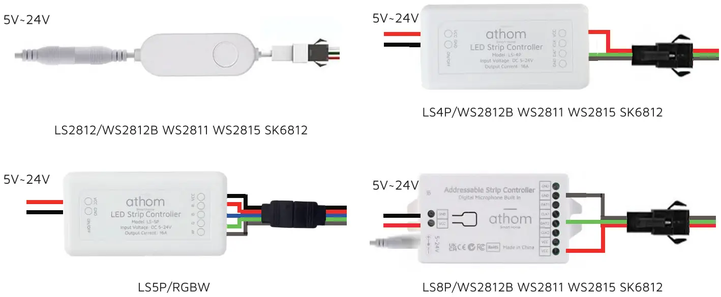 athom LS8P LED Strip Light Controller - Wire Diagram