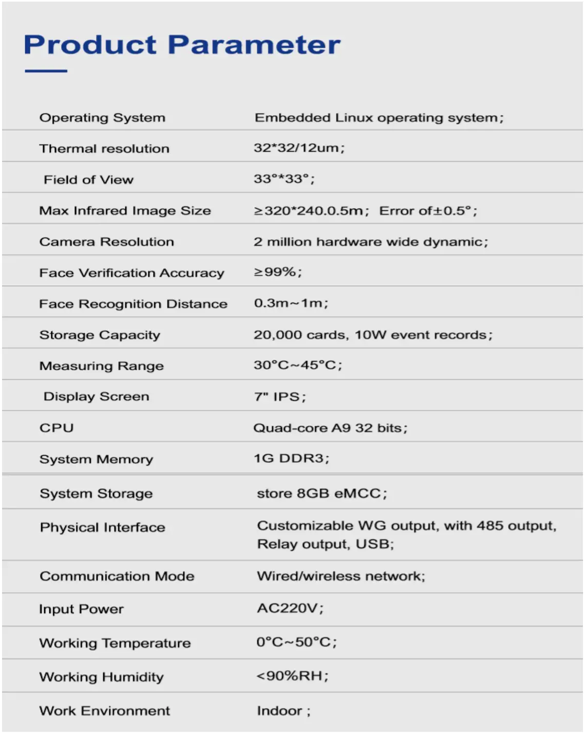 Kiosk Temperature Scanner Station Tower 1 - product parameter