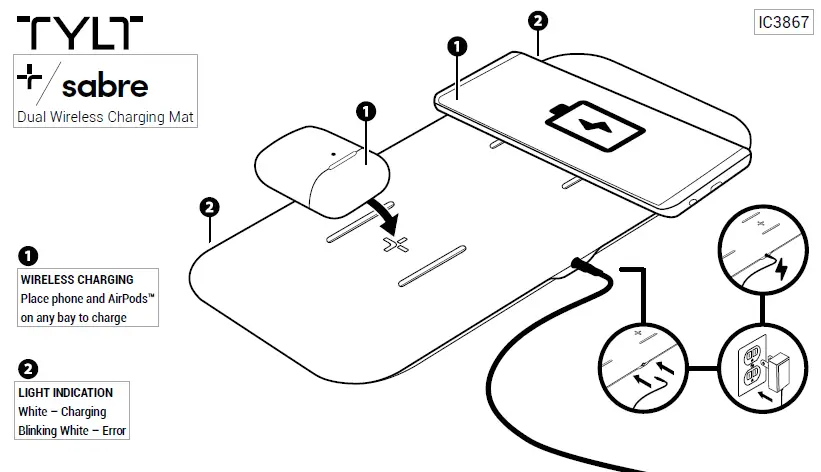 TYLT IC3867 Sabre Dual Wireless Charging Mat fig2