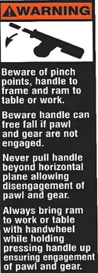 DAKE 4M Compound Leverage Arbor Press - warning 3