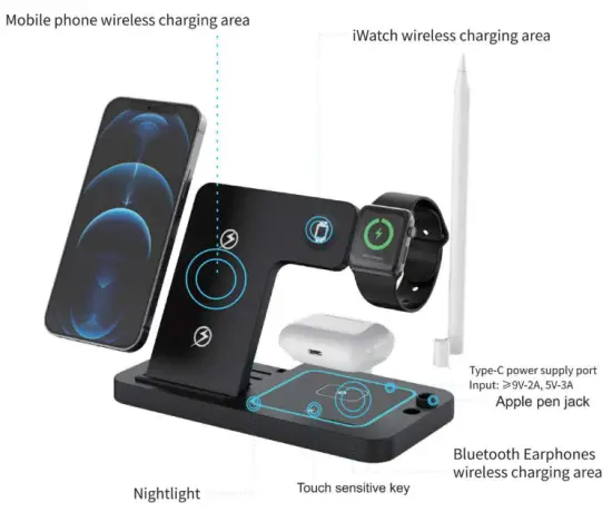 KUULAA KL 0146 4 in 1 Foldable Wireless Charger - Blutooth
