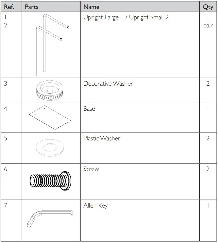 JOHN LEWIS LUX 2 Tier Towel Stand User Guide - Fittings and parts Checklist