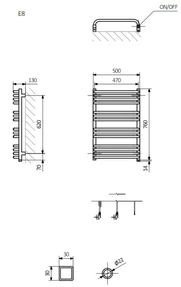 TERMA 1364BTU Alex One Electric Towel Rail - overview 1