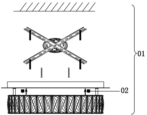 ELEGANT 3503F33 Monroe 34 Inch Wide LED Semi Flush Ceiling Fixture - Frame Assembly Diagram 2