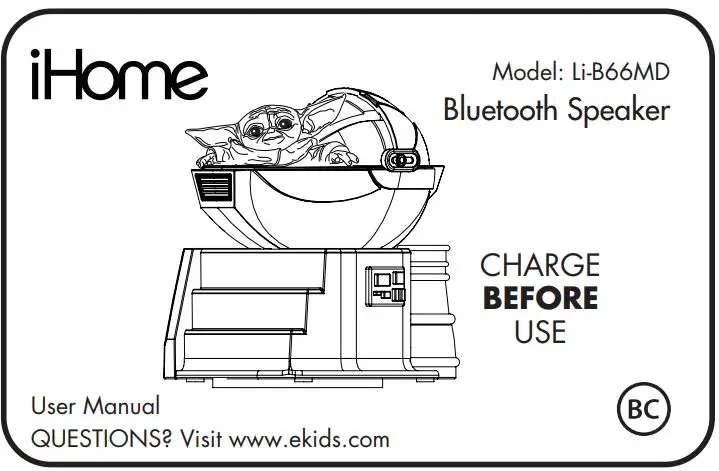 iHOME Li-B66MD Star Wars Child Bluetooth Speaker User Manual