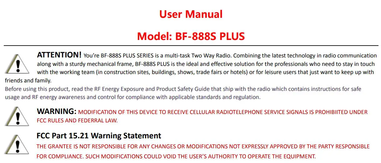 Po Fung Electronic BF-888S PLUS Interphone Transceiver User Manual